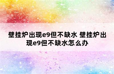 壁挂炉出现e9但不缺水 壁挂炉出现e9但不缺水怎么办